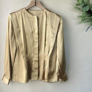 Vintage Gold Button Down Pleated Blouse